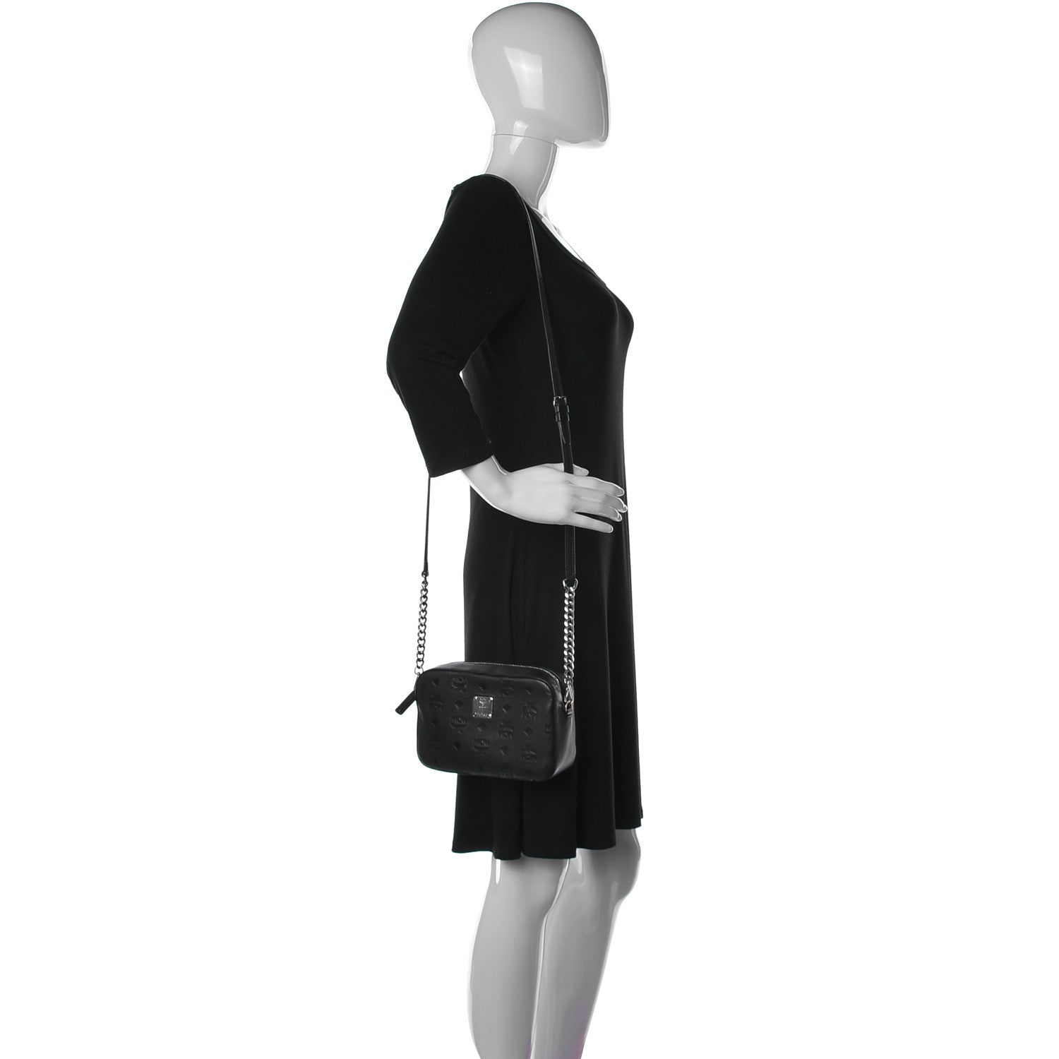 MCM Calfskin Ottomar Monogram Klara Crossbody Bag Black 2 of 11