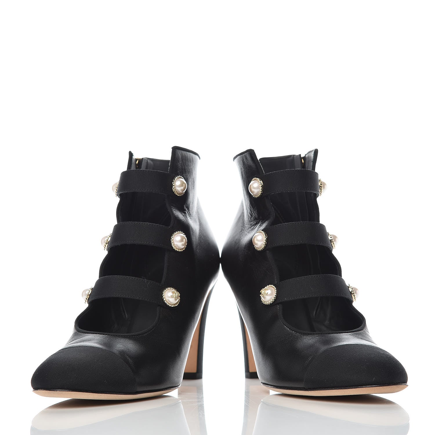Chanel Lambskin Grosgrain Cap Toe Pearl Ankle Boots 40 Black 6 of 11