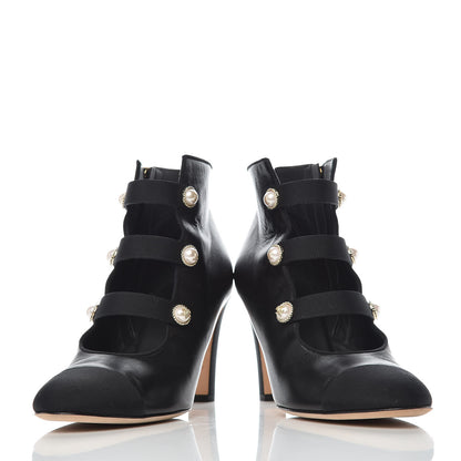 Chanel Lambskin Grosgrain Cap Toe Pearl Ankle Boots 40 Black 6 of 11