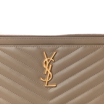 Saint Laurent Grain De Poudre Chevron Monogram Bill Pouch Dark Beige 8 of 11