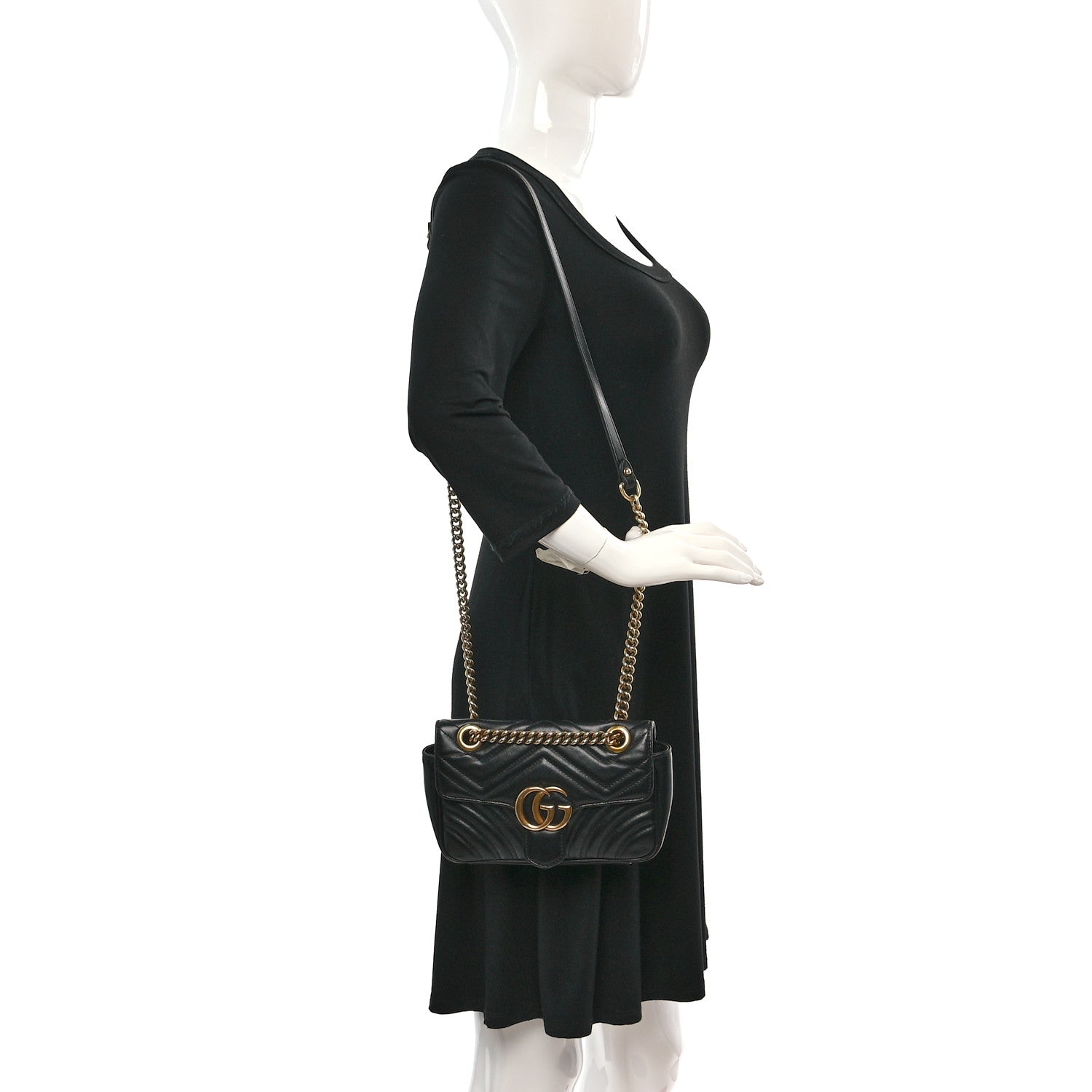 Gucci Calfskin Matelasse Mini GG Marmont Shoulder Bag Black 2 of 15
