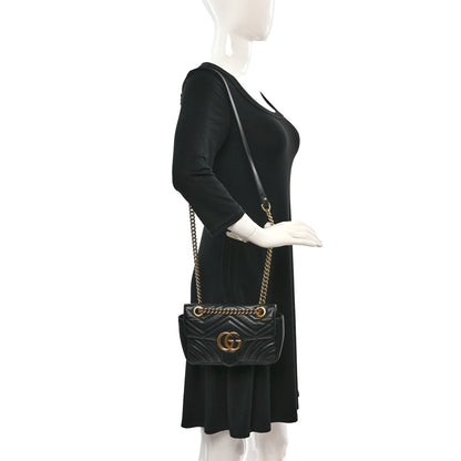 Gucci Calfskin Matelasse Mini GG Marmont Shoulder Bag Black 2 of 15