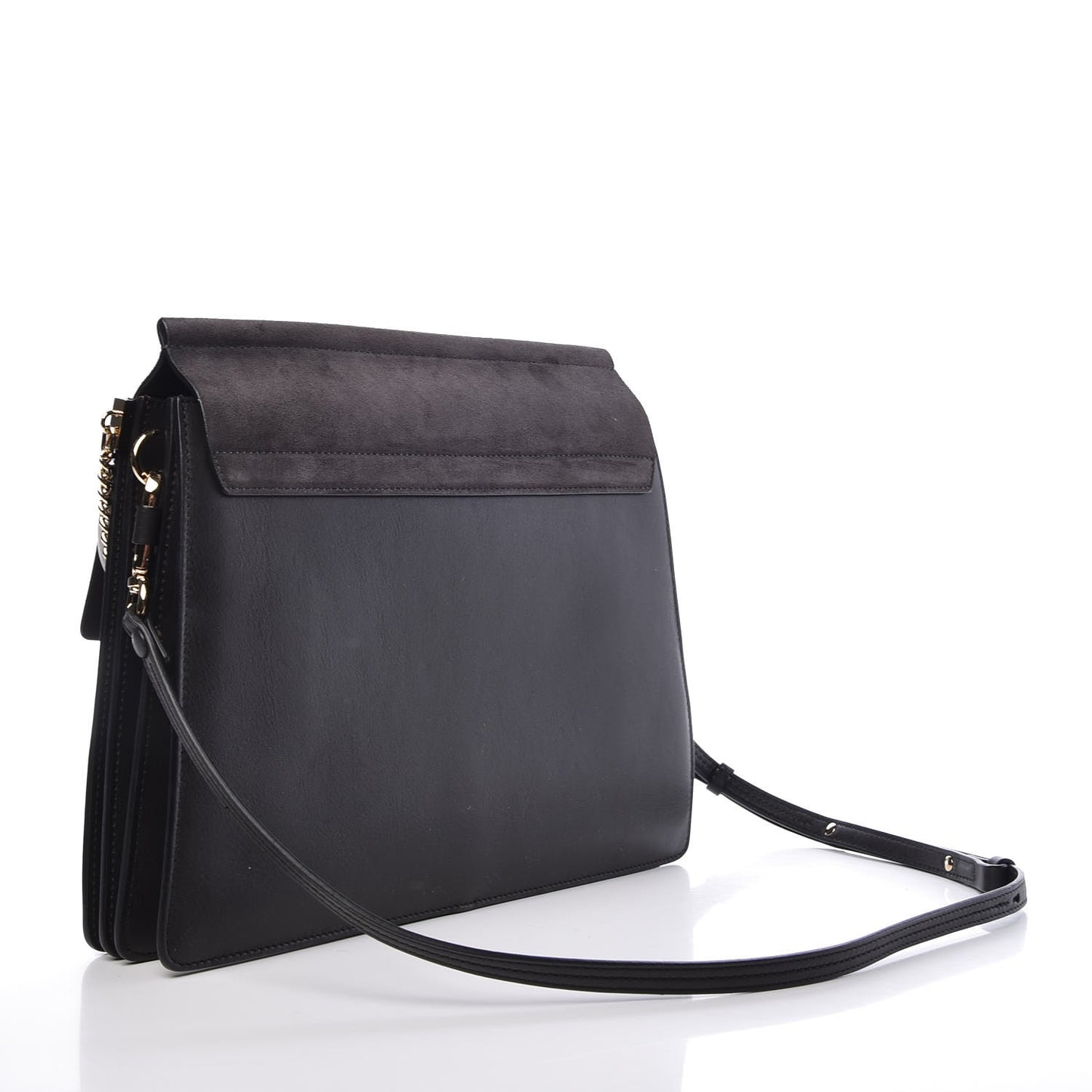 Calfskin Suede Medium Faye Shoulder Bag Carbon Grey