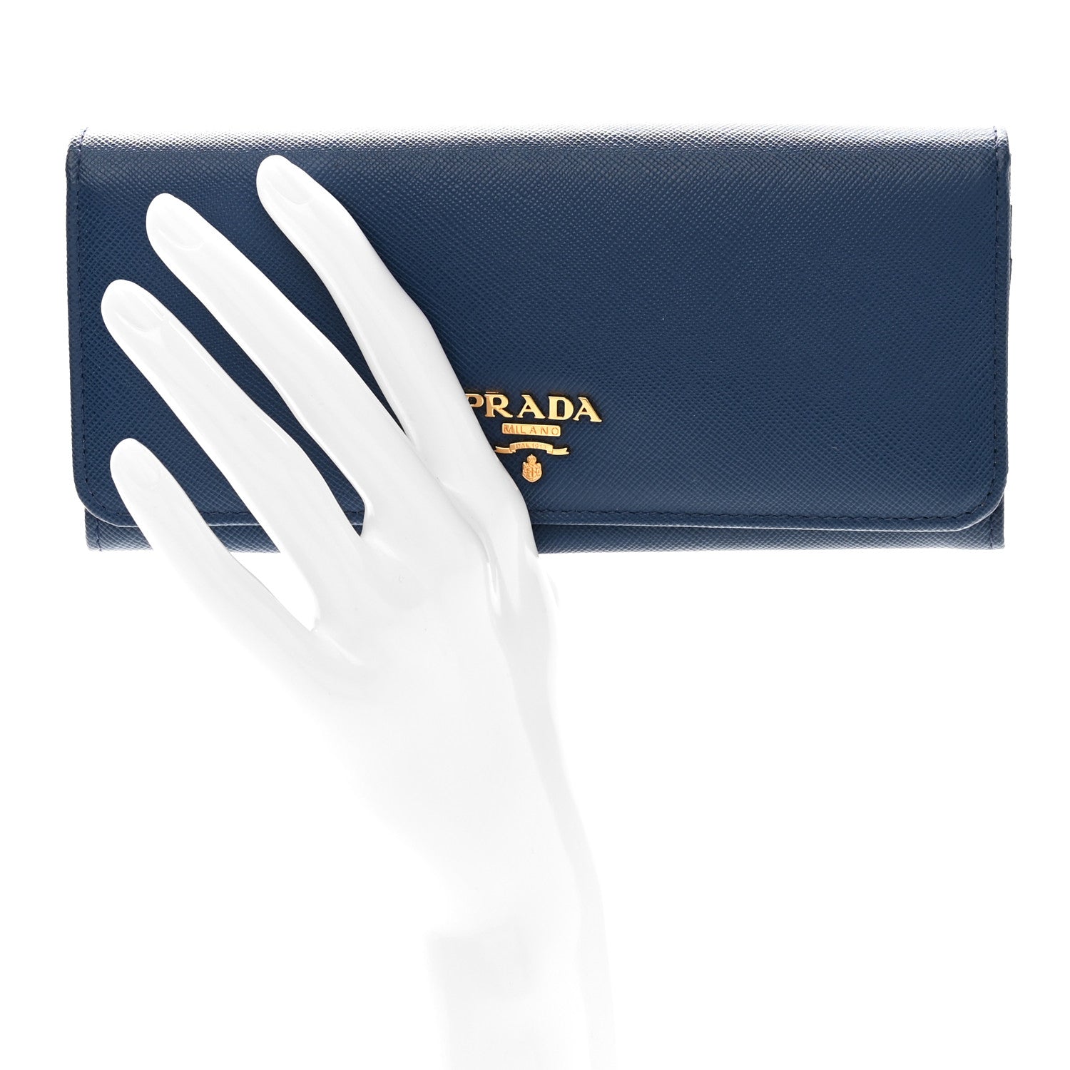 Prada Saffiano Metal Continental Flap Wallet Bleuette 2 of 7