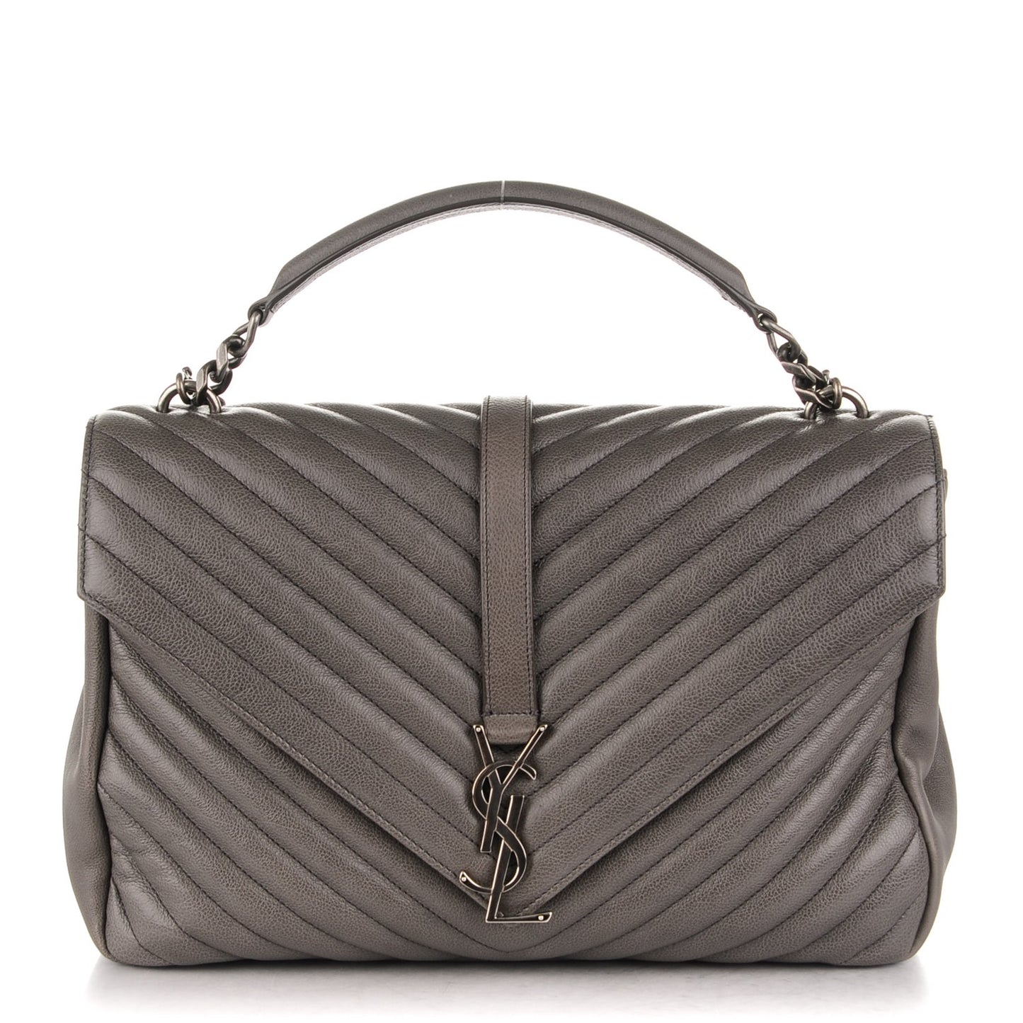 Sheepskin Matelasse Chevron Monogram Large College Satchel Light Coal