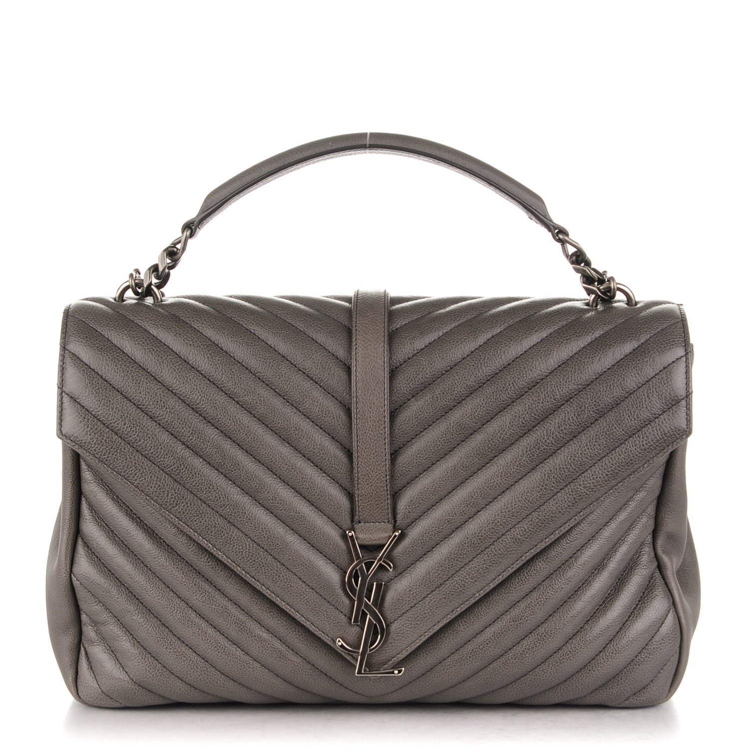 Saint Laurent Sheepskin Matelasse Chevron Monogram Large College Satchel Light Coal 1 of 7