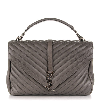 Saint Laurent Sheepskin Matelasse Chevron Monogram Large College Satchel Light Coal 1 of 7