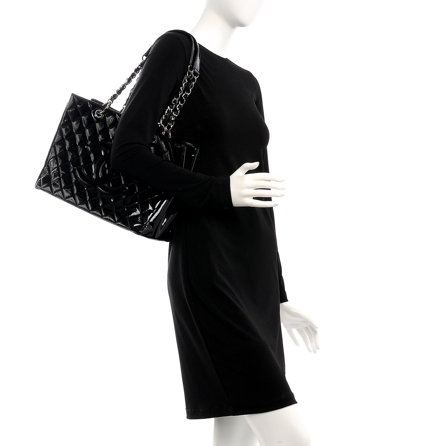 Patent Quilted Grand Shopping Tote GST Black
