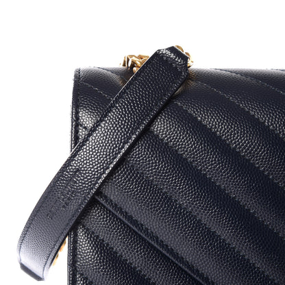 Saint Laurent Grain De Poudre Matelasse Chevron Medium Monogram Satchel Midnight Blue 9 of 10