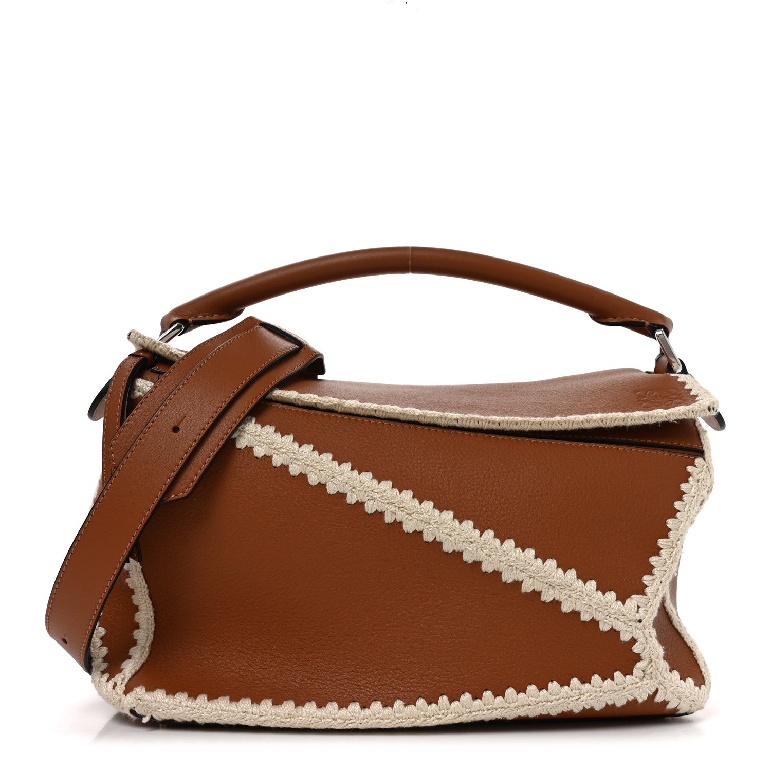 Loewe Calfskin Crochet Trim Medium Puzzle Bag Tan 1 of 8