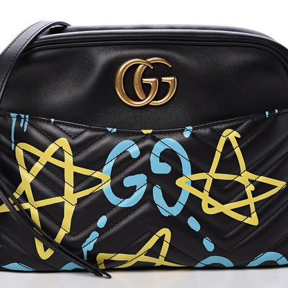 Gucci Calfskin Matelasse GucciGhost Medium GG Marmont Chain Shoulder Bag Black New Acquamarine 8 of 10