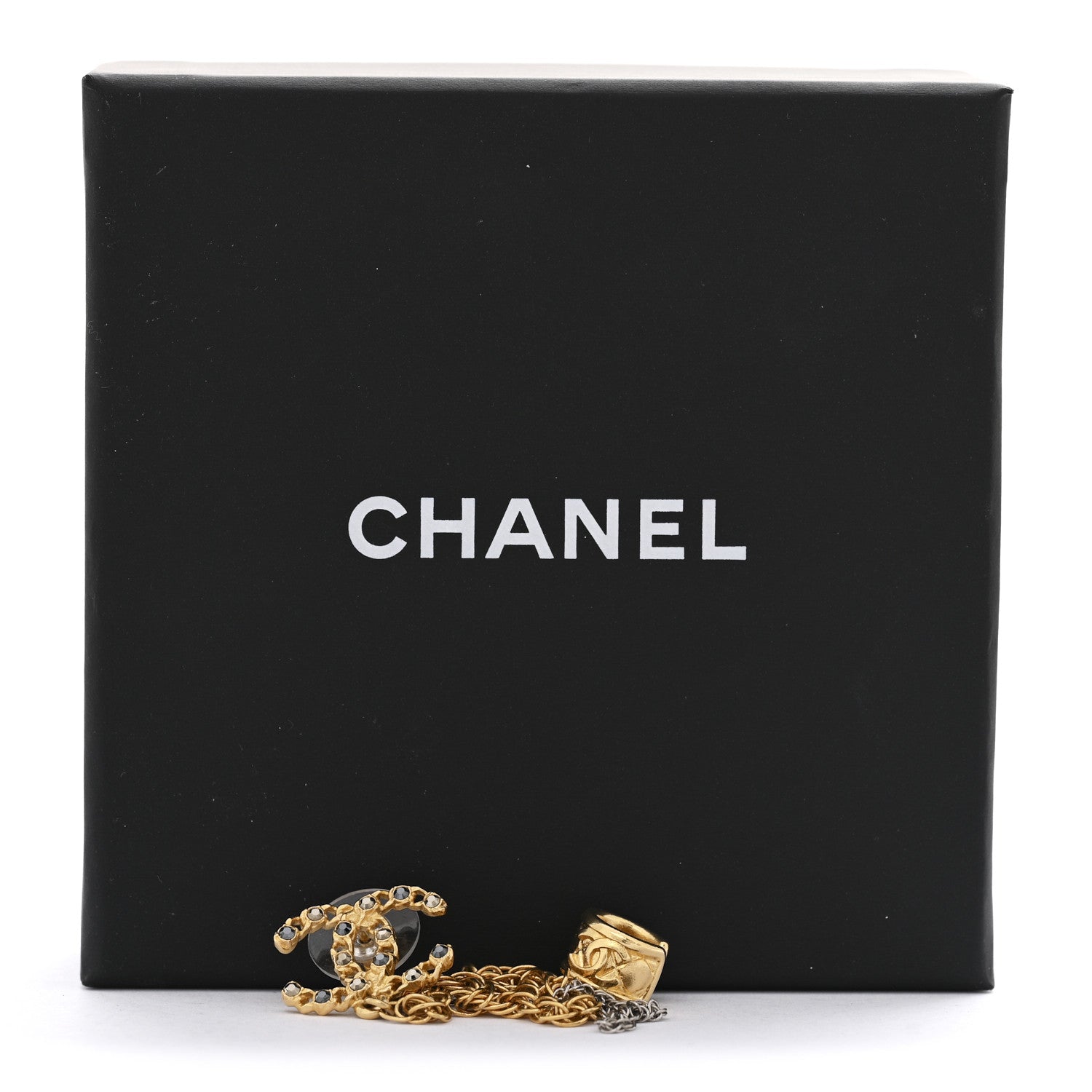 Chanel Crystal CC Chain Cuff Single Earring Gold Silver 5 of 5