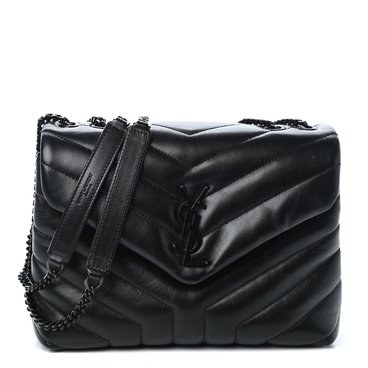 Calfskin Y Quilted Monogram Small Loulou Chain Satchel Black