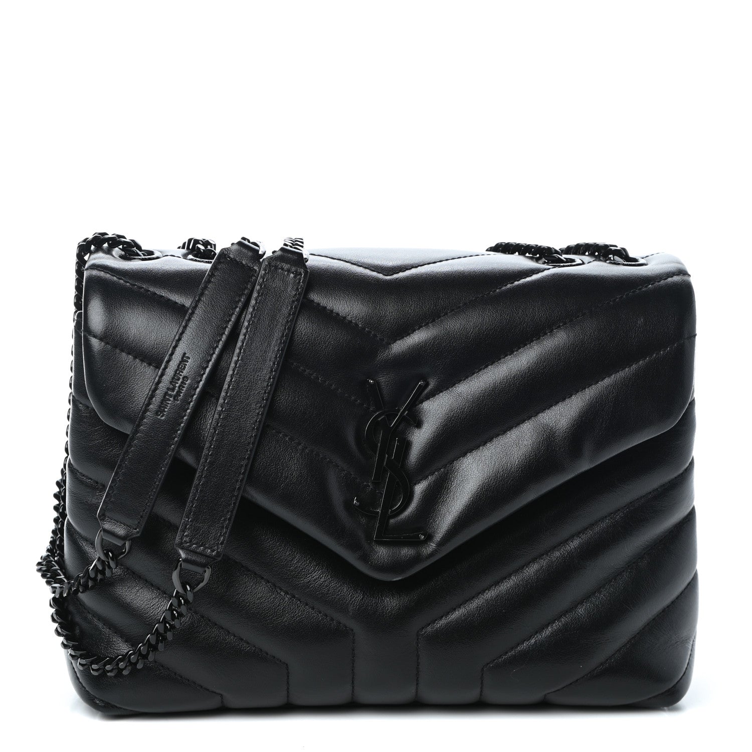 Saint Laurent Calfskin Y Quilted Monogram Small Loulou Chain Satchel Black 1 of 9