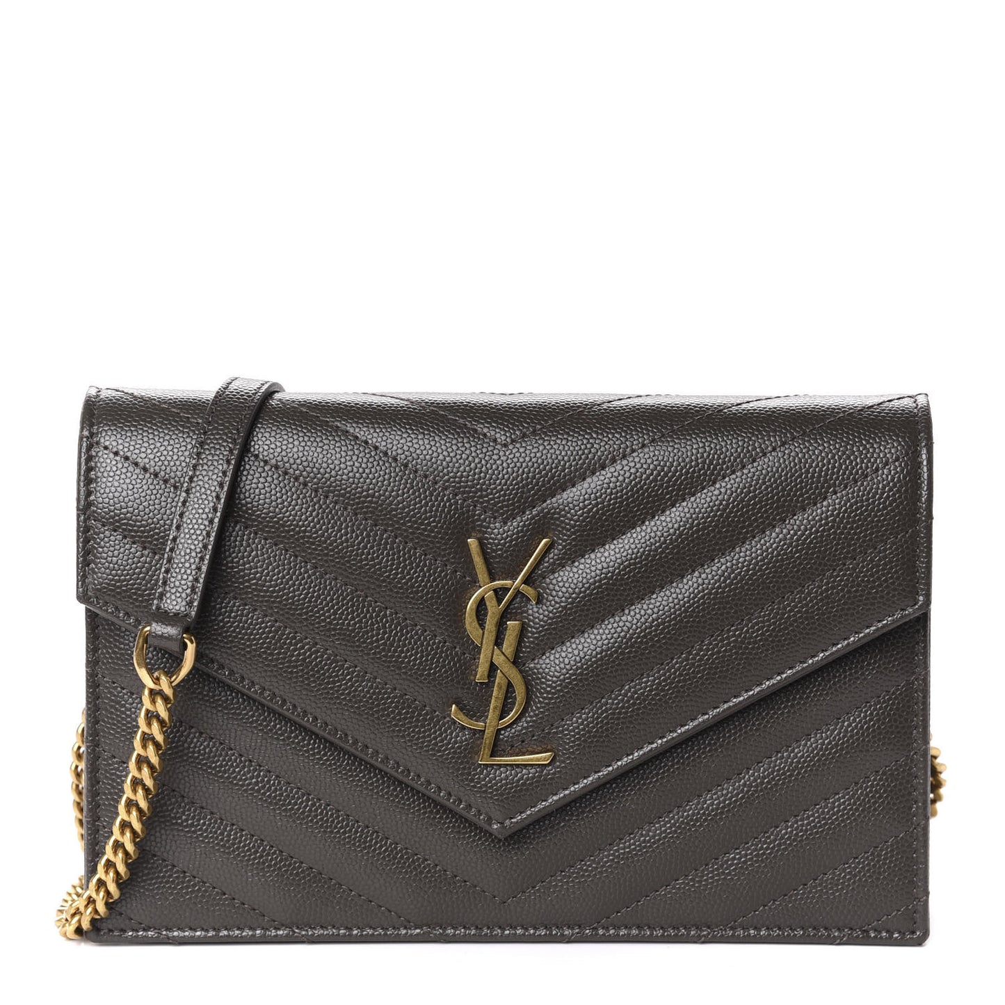 Grain De Poudre Matelasse Chevron Monogram Envelope Chain Wallet Pebble