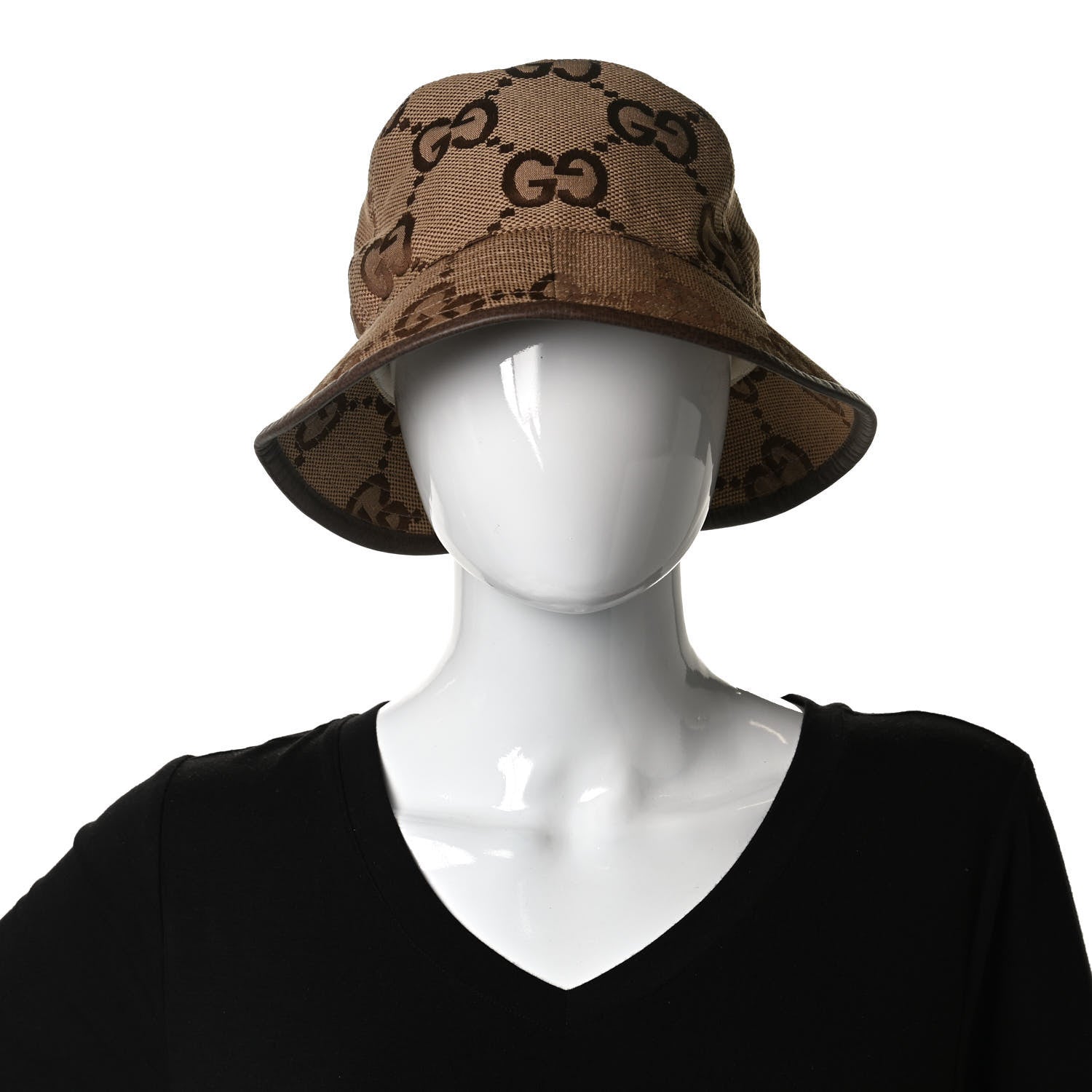 Gucci Monogram Jumbo GG Bucket Hat L Camel Ebony New Acero 2 of 11