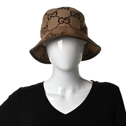 Gucci Monogram Jumbo GG Bucket Hat L Camel Ebony New Acero 2 of 11