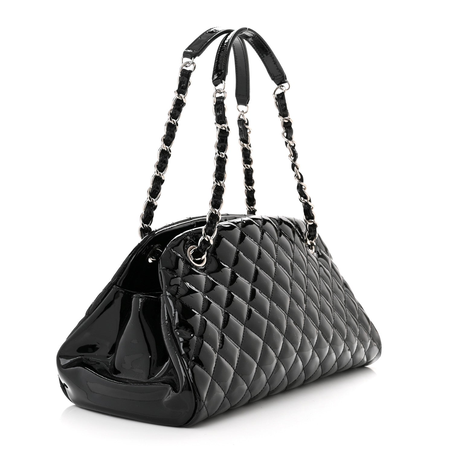 Chanel Patent Quilted Medium Just Mademoiselle Bowling Bag Black 3 of 10