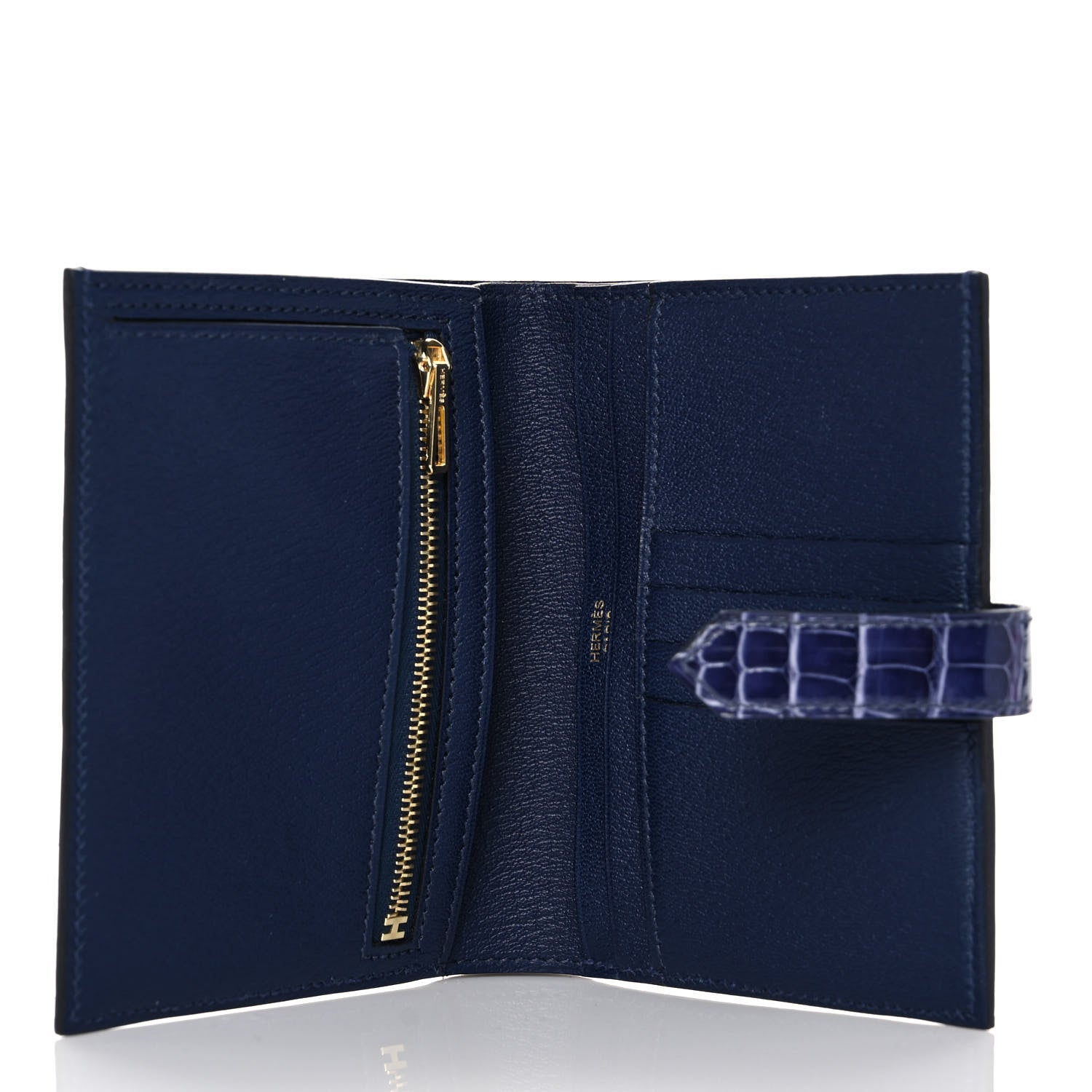 Hermes Shiny Alligator Bearn Compact Wallet Bleu Electrique 5 of 12