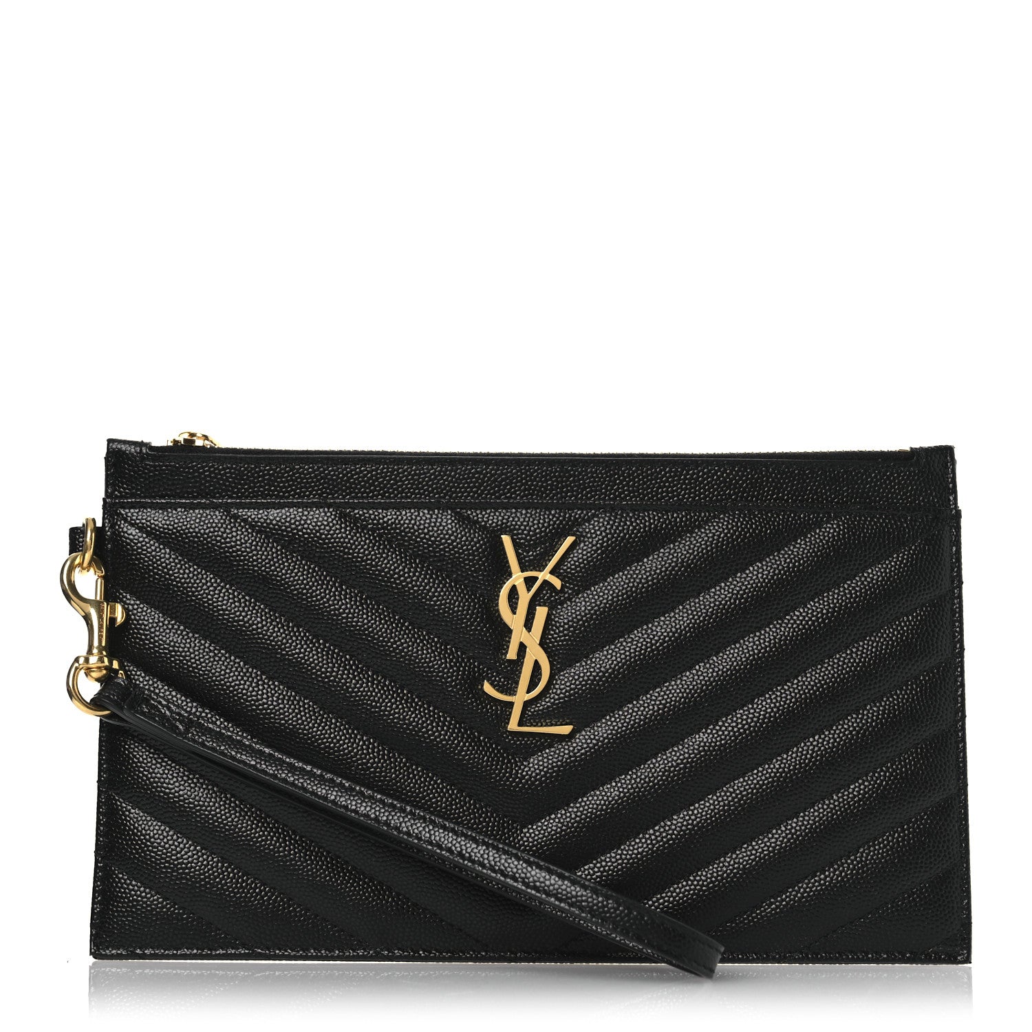 Saint Laurent Grain De Poudre Chevron Monogram Large Bill Pouch Black 1 of 9