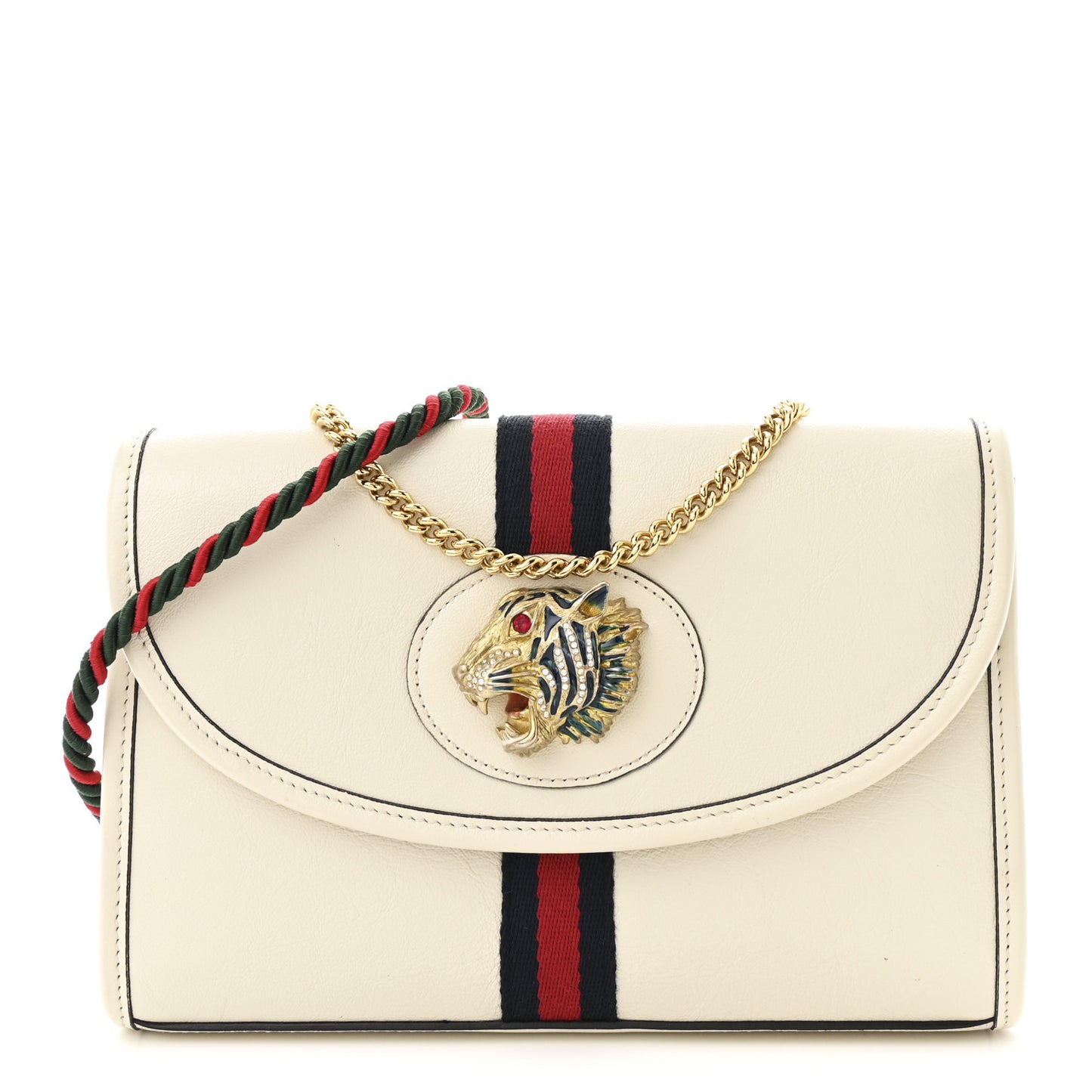 Textured Calfskin Web Small Rajah Slim Flap Shoulder Bag Mystic White