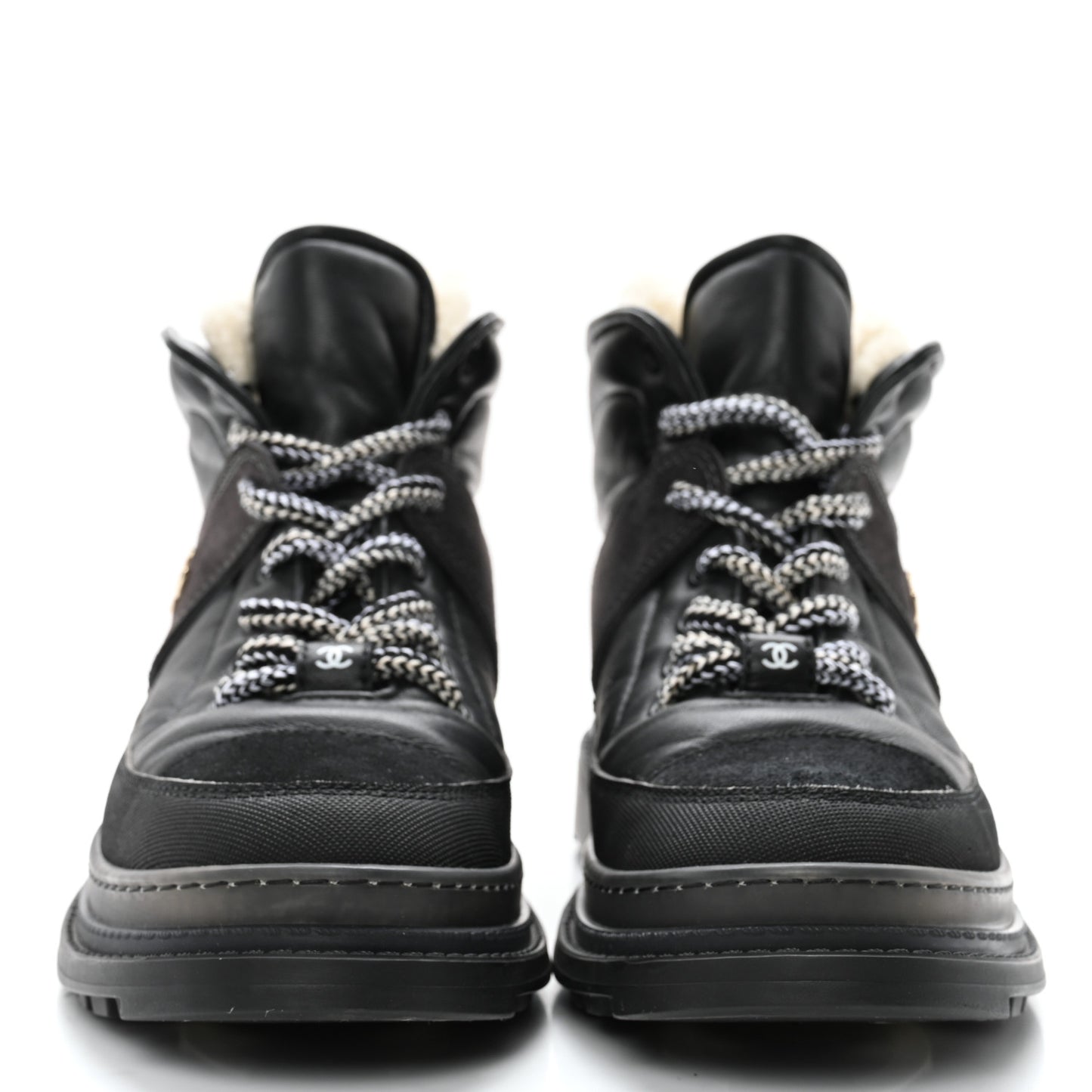 Lambskin Shearling Suede CC High Lace Up Boots 38 Black