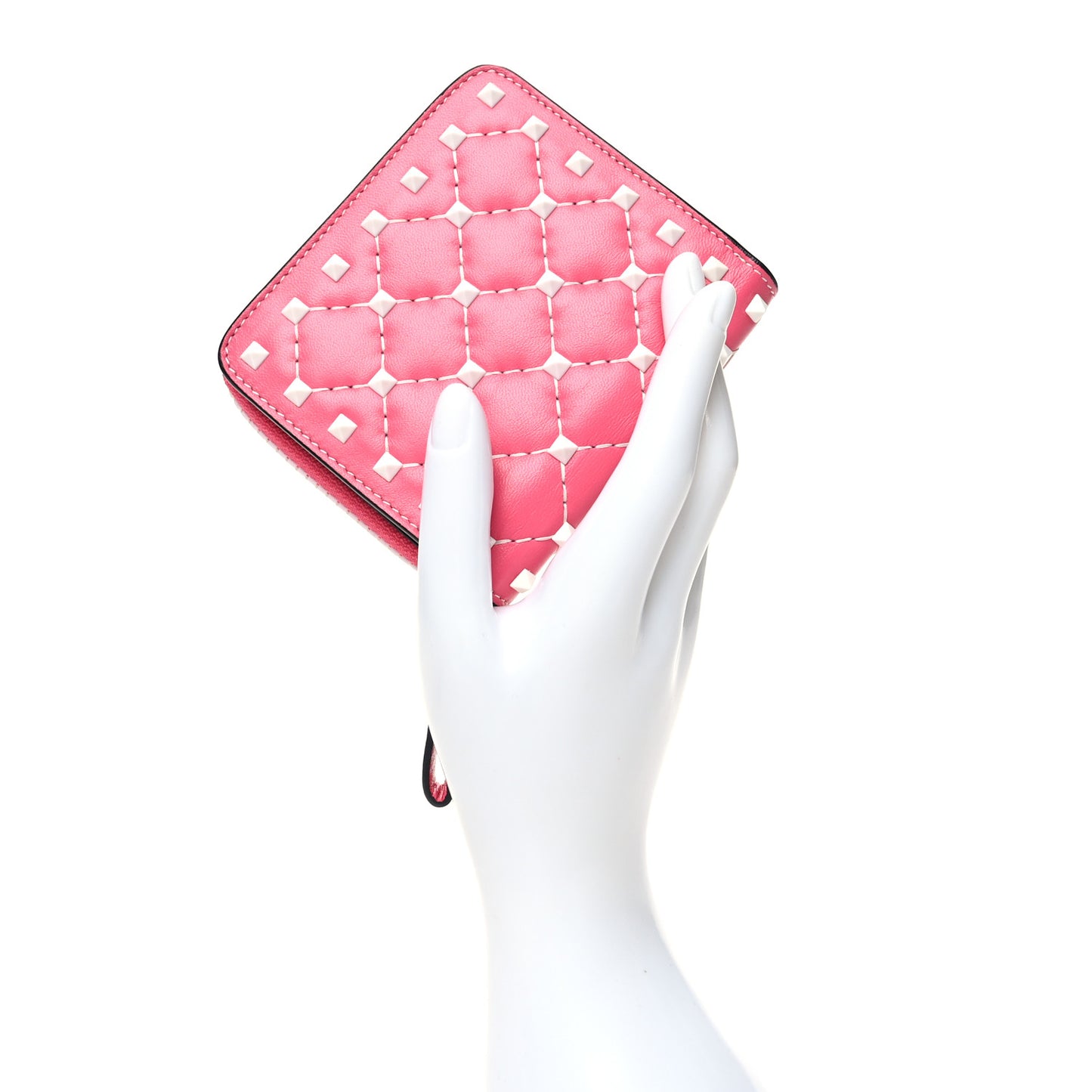 Lambskin Free Rockstud Spike Compact Zip Around Wallet Shadow Pink
