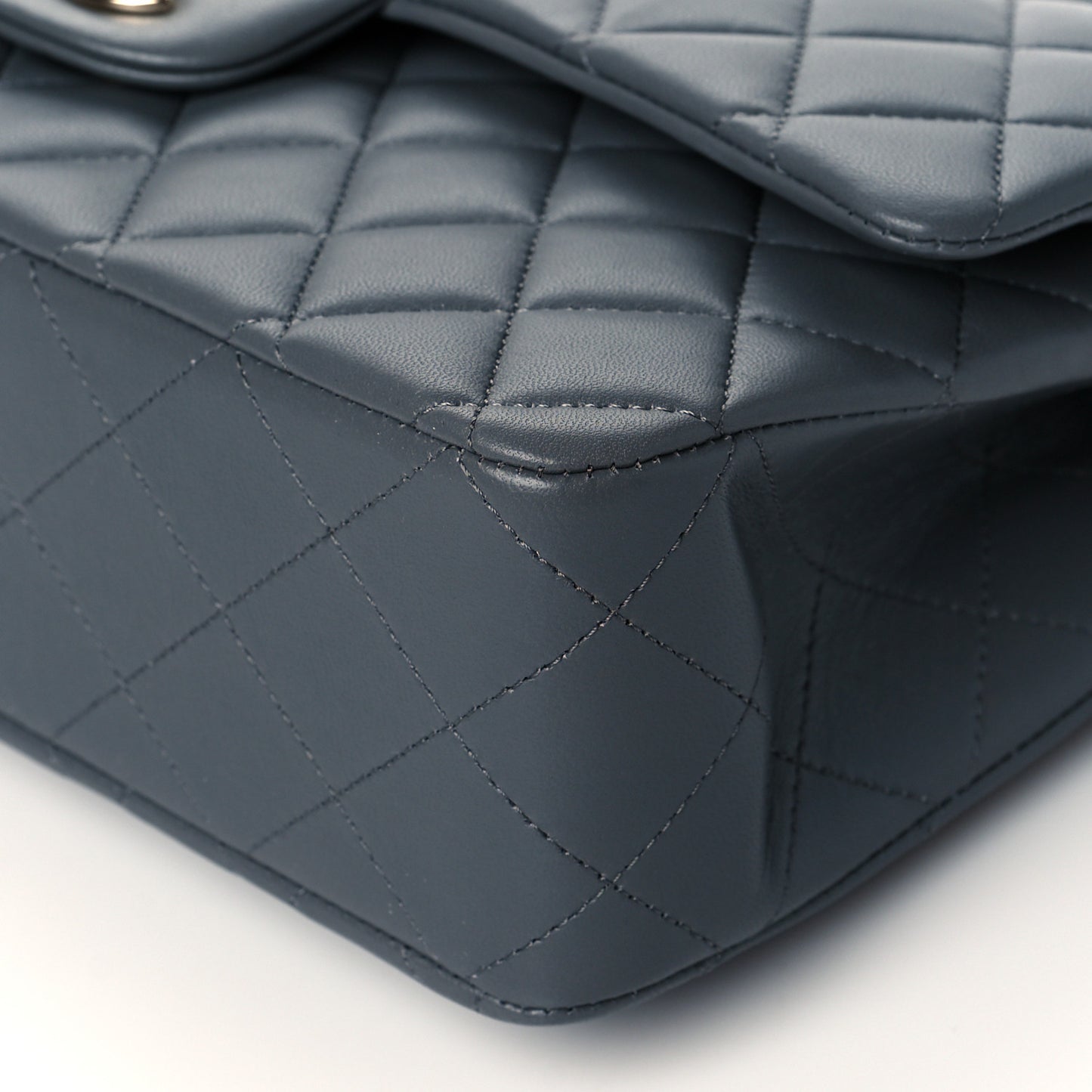 Lambskin Quilted Medium Double Flap Dark Grey