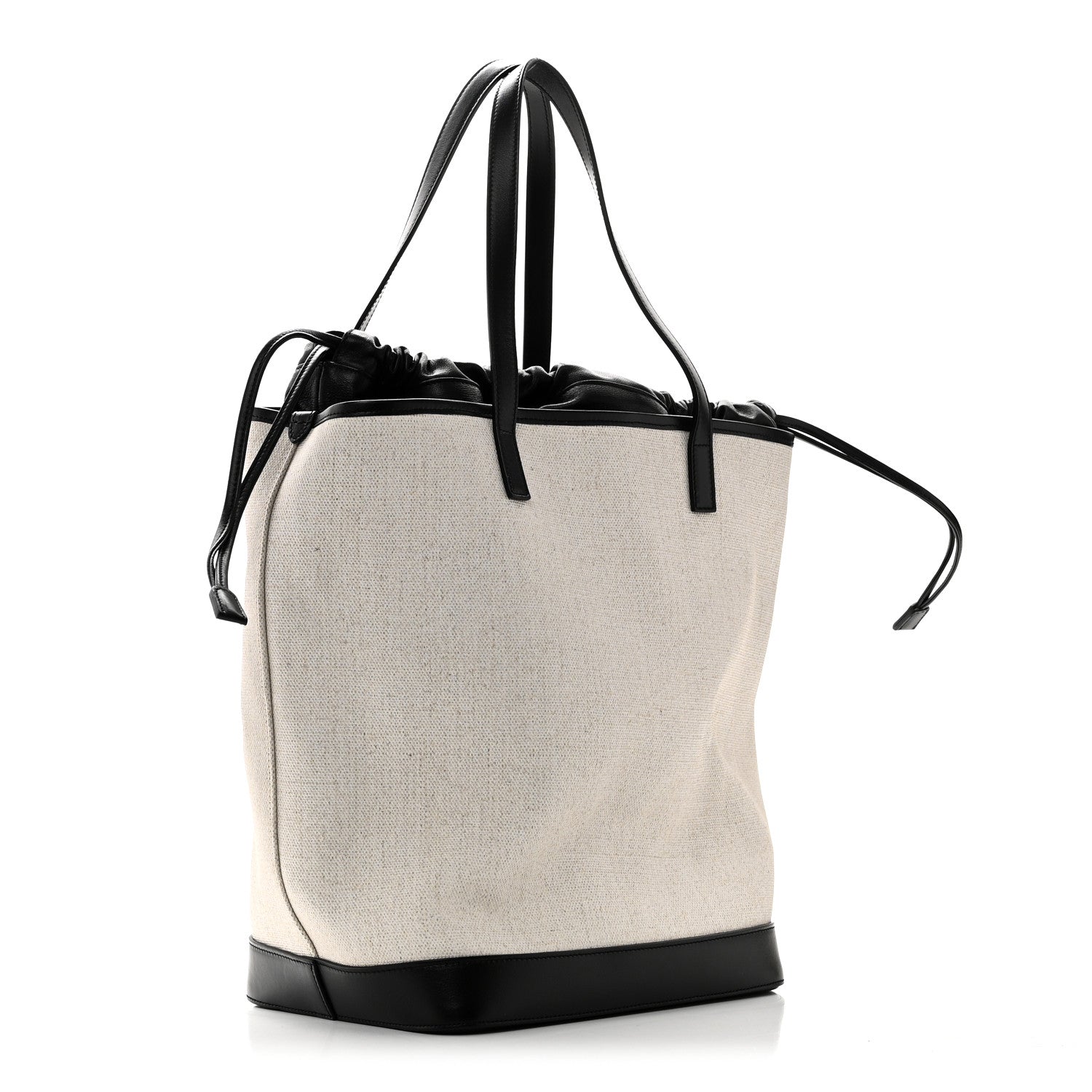 Saint Laurent Canvas Calfskin Teddy Drawstring Shopping Tote White Black 4 of 10