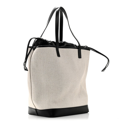 Saint Laurent Canvas Calfskin Teddy Drawstring Shopping Tote White Black 4 of 10