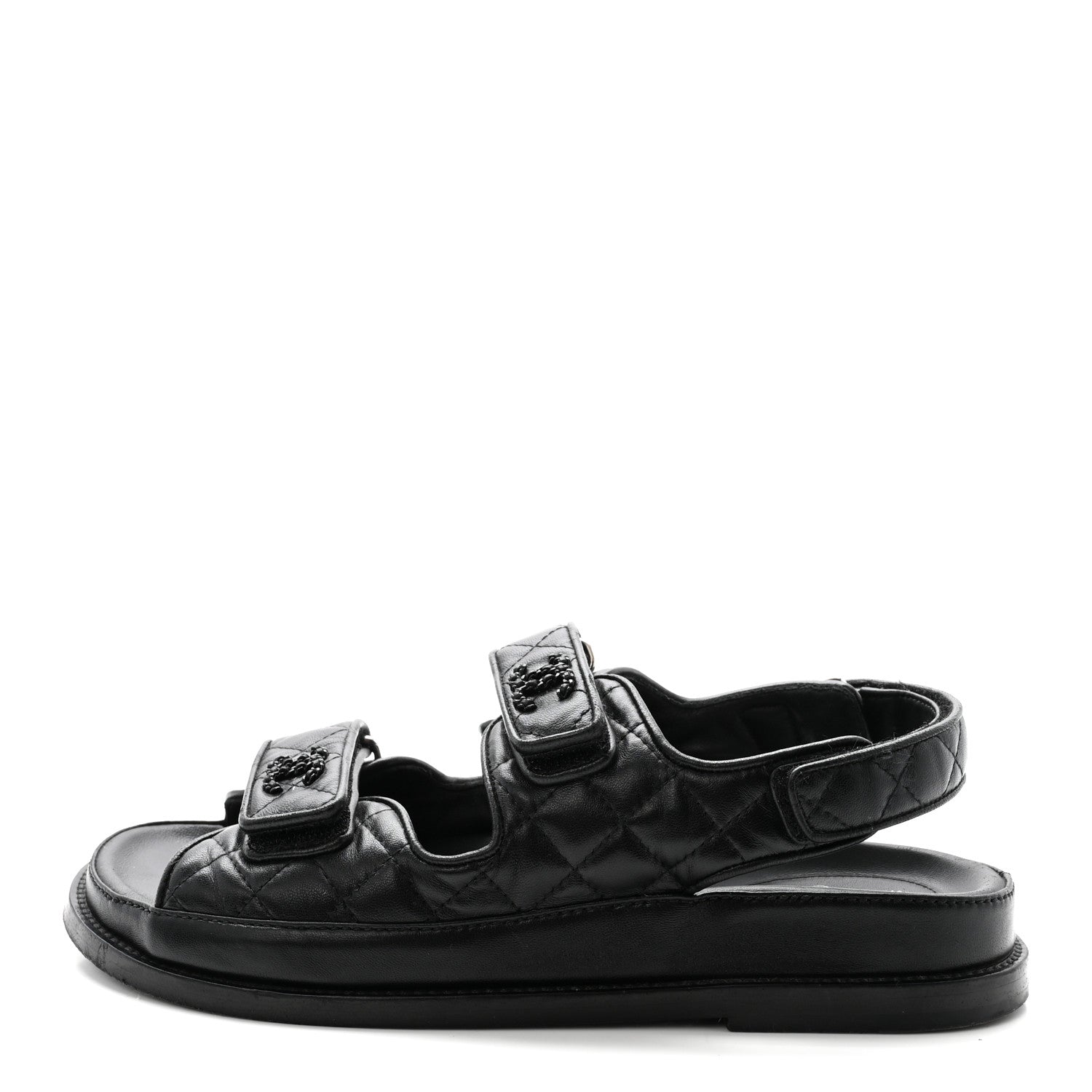 Chanel Lambskin Velcro Dad Sandals 38.5 Black 1 of 10