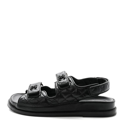 Chanel Lambskin Velcro Dad Sandals 38.5 Black 1 of 10