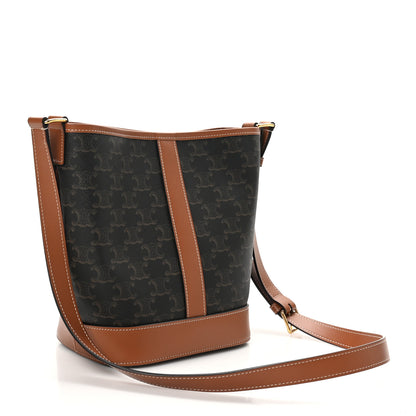 Celine Triomphe Canvas Calfskin Small Bucket Bag Tan 3 of 9