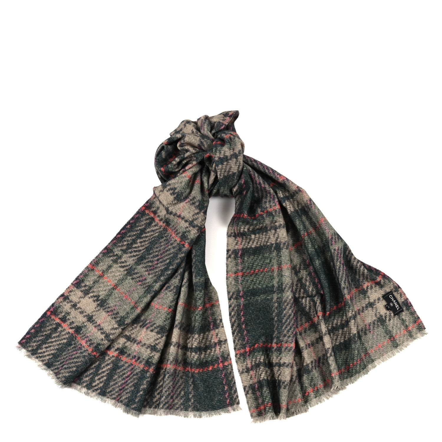 Chanel Cashmere CC Plaid Scarf Grey Multicolor 1 of 3