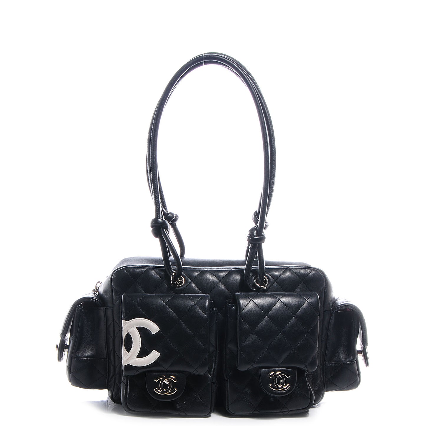 Calfskin Quilted Large Cambon Multipocket Reporter Black White