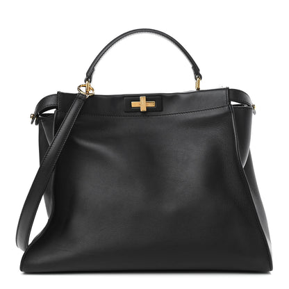 Fendi Vitello Seta Shiny Nappa Large Peekaboo Iconic Satchel Black 1 of 9