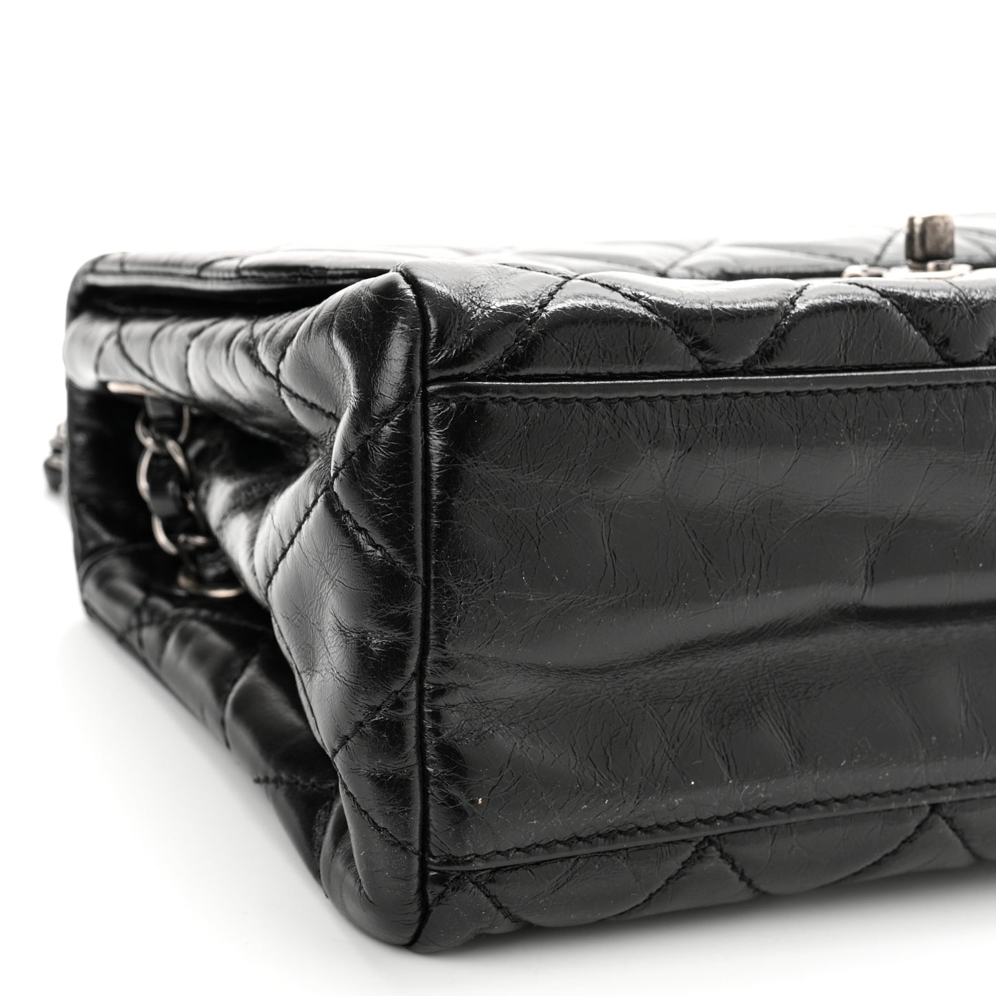Glazed Calfskin Quilted Medium Coco Soft Flap Black
