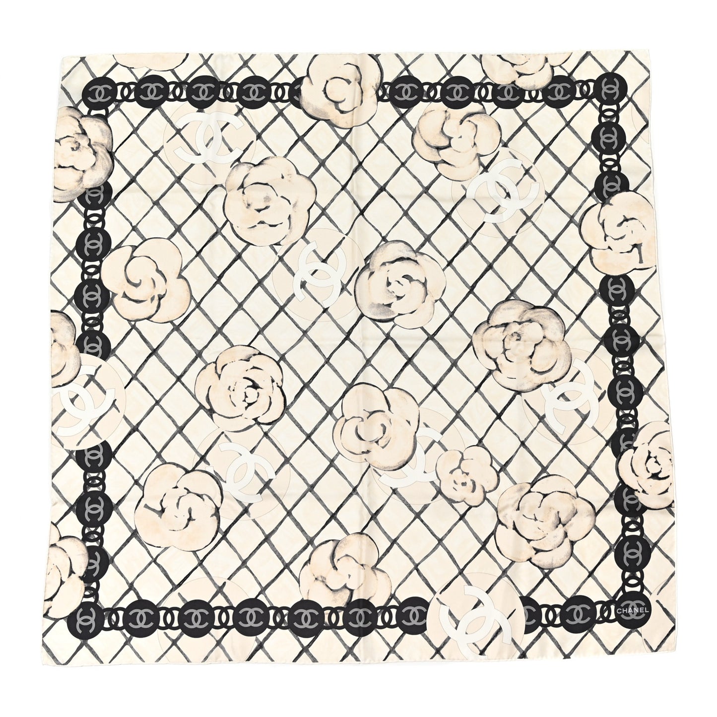 Silk Camellia CC Square Scarf Ivory