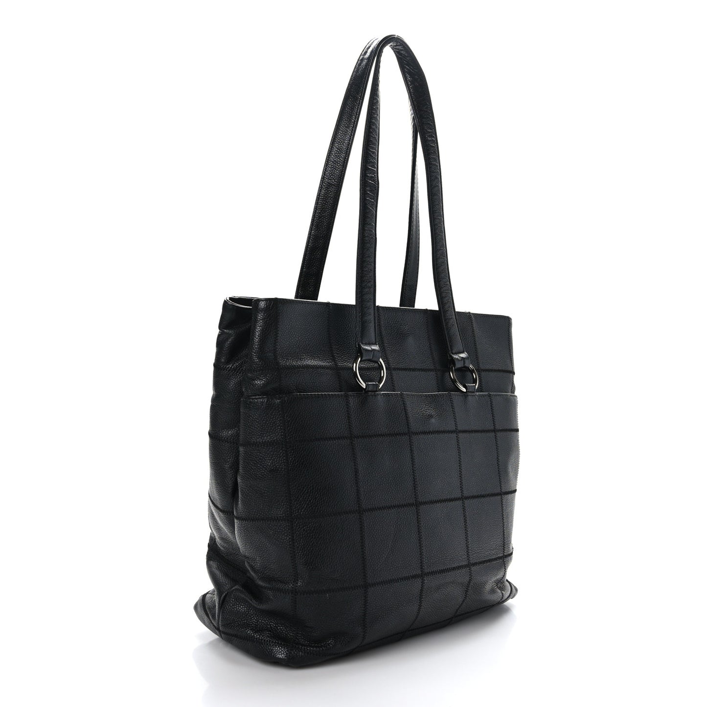 Caviar Square Stitched Large Tote Black