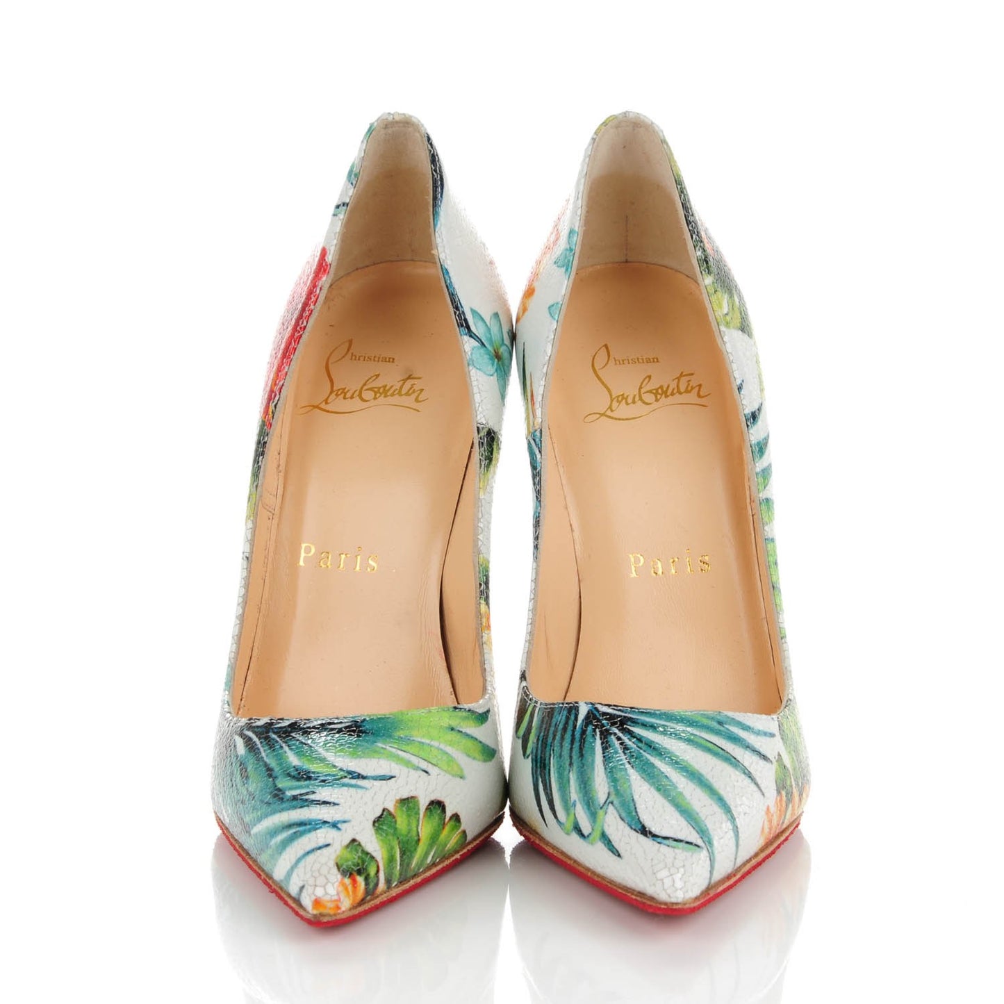 Crackled Calfskin Hawaii Print So Kate 120 Pumps 34 White Multi