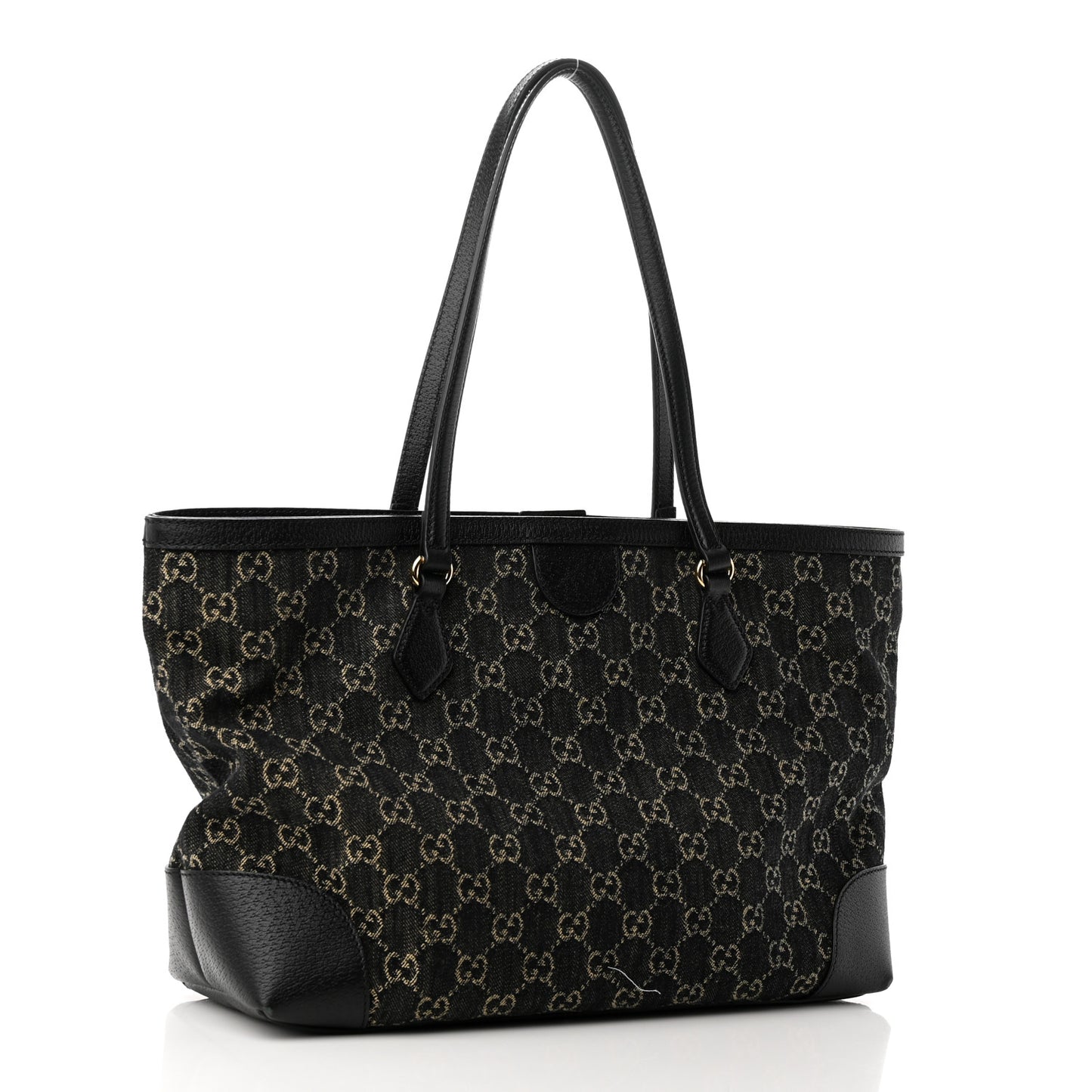 Jacquard Black Denim GG Monogram Medium Ophidia Shopping Tote Black Ivory