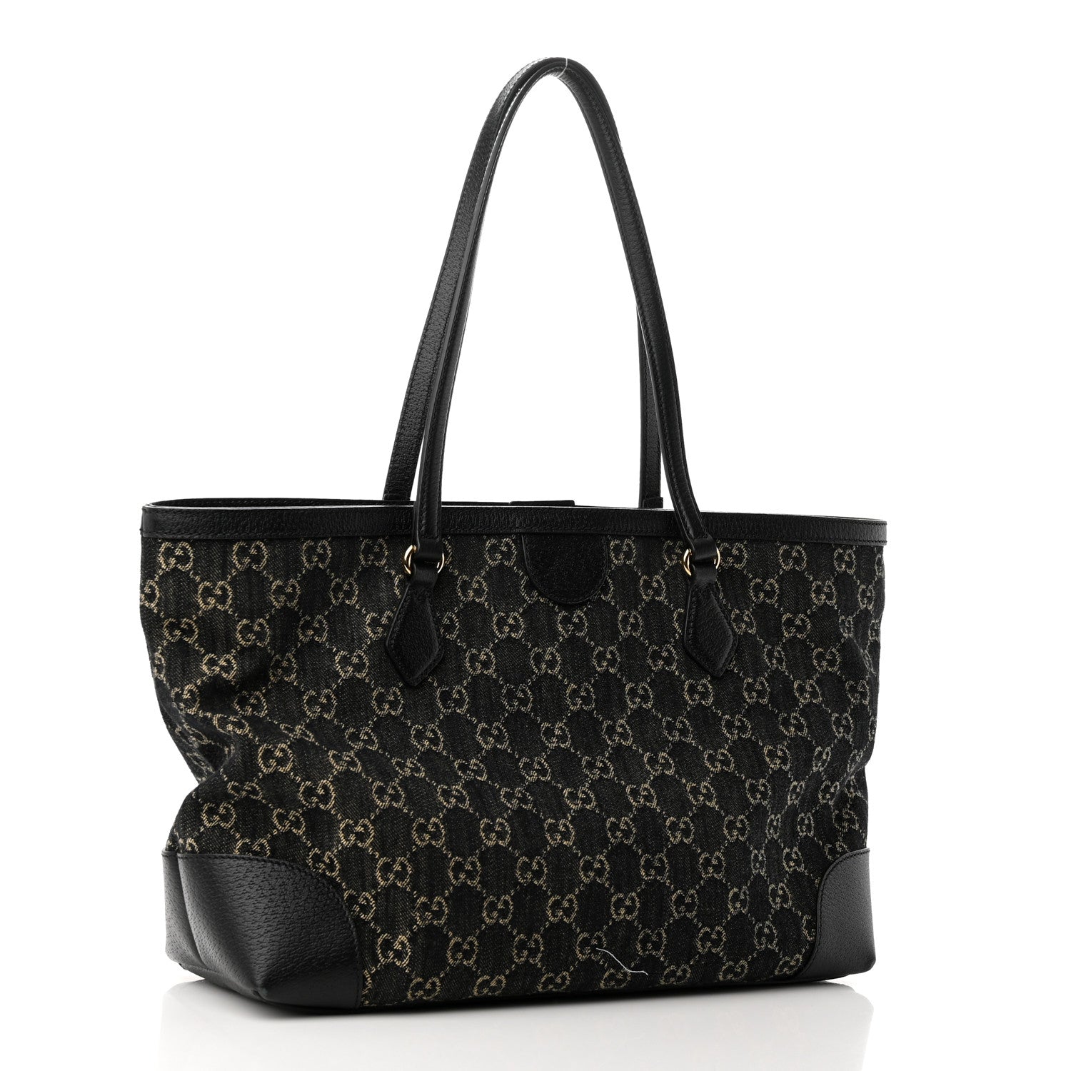 Gucci Jacquard Black Denim GG Monogram Medium Ophidia Shopping Tote Black Ivory 3 of 11