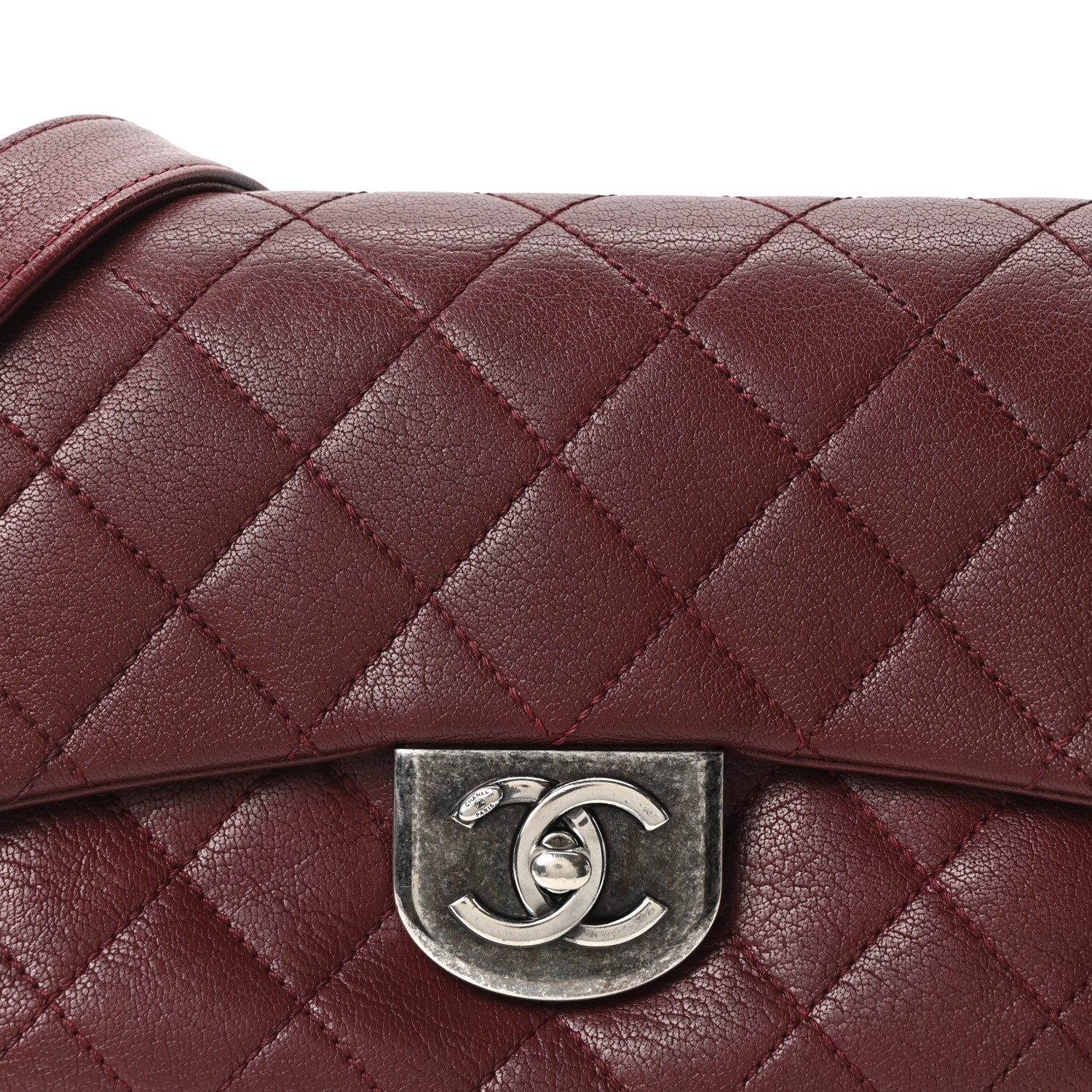 Chanel Shiny Goatskin Quilted Small Double Carry Waist Chain Flap Burgundy 8 of 10