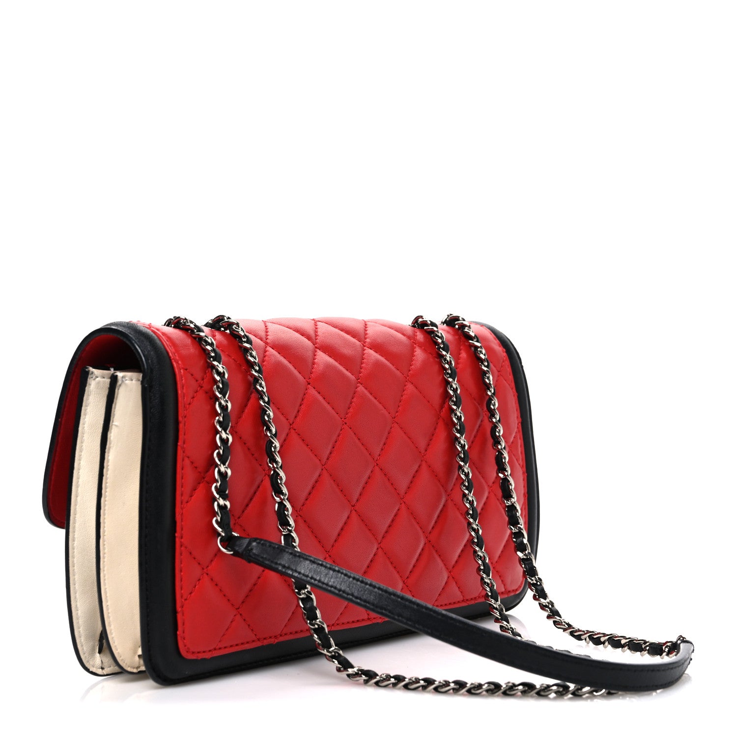 Chanel Lambskin Quilted Tri-Color Flap Red White Black 2 of 10