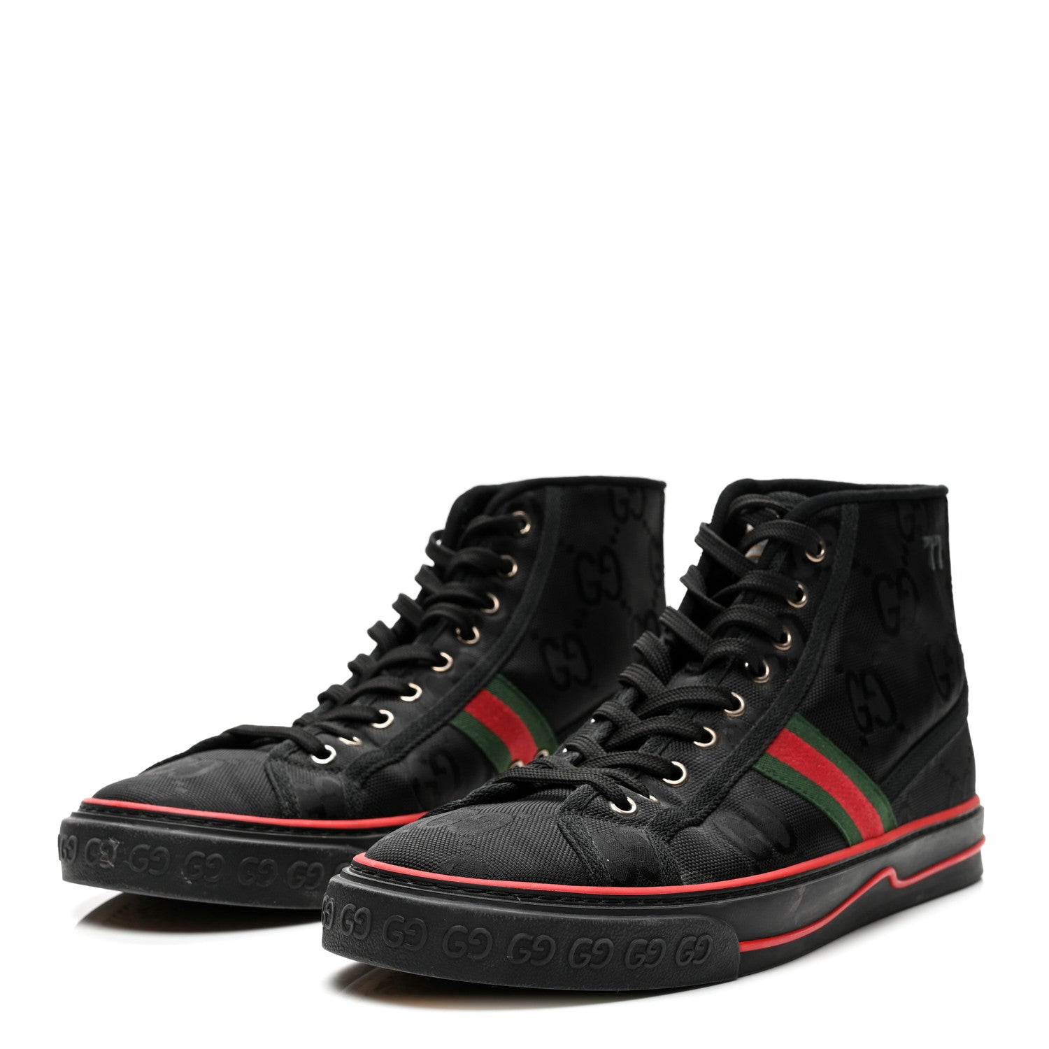 Gucci Econyl Nylon Web Monogram Off The Grid Mens 1977 Tennis High Top Sneakers 9 Black 3 of 10