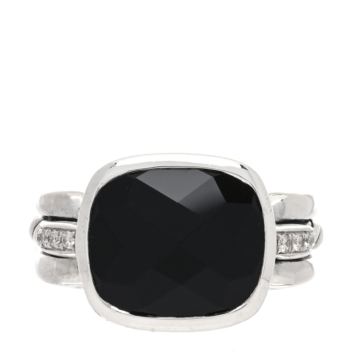 David Yurman Sterling Silver Diamond Black Onyx Wellesley Link Ring 54 7 1 of 5