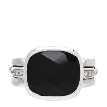 David Yurman Sterling Silver Diamond Black Onyx Wellesley Link Ring 54 7 1 of 5