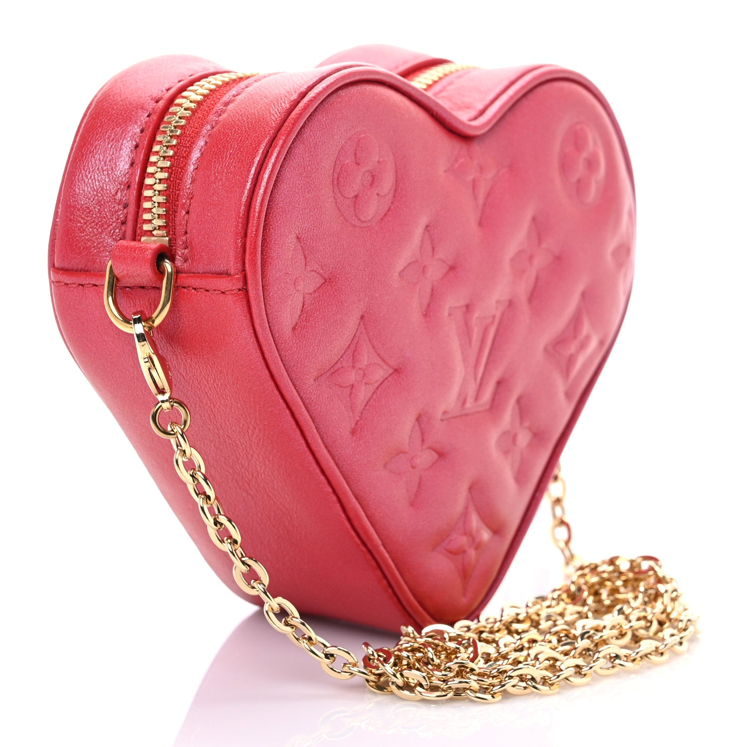 Louis Vuitton Lambskin Embossed Monogram Fall In Love Sac Coeur Heart Chain Bag Lipstick Red 3 of 7