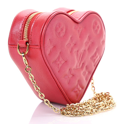 Louis Vuitton Lambskin Embossed Monogram Fall In Love Sac Coeur Heart Chain Bag Lipstick Red 3 of 7