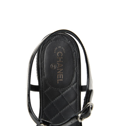 Chanel Patent Beaded CC Thong Sandals 37.5 Black 8 of 10
